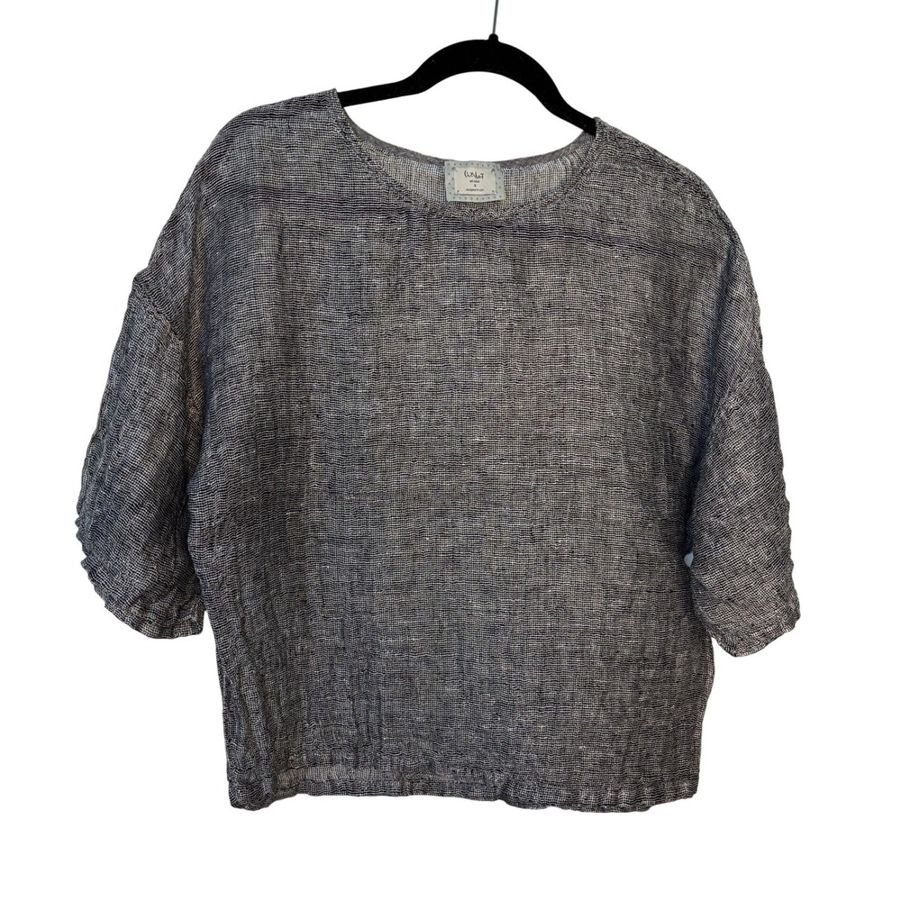 Chalet et ceci Womens Black White 100% Linen Boxy Top Womens S